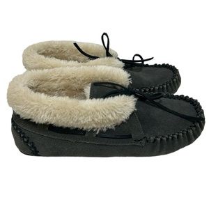 Minnetonka Moccasins Womans Size 8M Leather & Faux Fur Slip-on Shoes Slippers